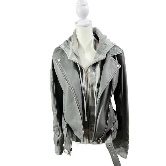New IRO Intermix Gray Harper Leather With Camo Zip Biker Jacket 38 - Picture 7 of 15